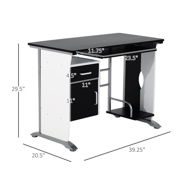 Bureau d'ordinateur HomCom moderne/contemporain noir et blanc de 39,37 po 3 Bureau d'ordinateur HomCom moderne/contemporain noir et blanc de 39,37 po – Image 3