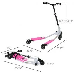 Trottinette ajustable et pliante pour enfants par HOMCOM à 3 roues en acier noir et rose -HOMCOM Soldes 2022 330912524 AlternateImage2 l