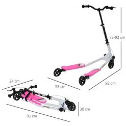 Trottinette ajustable et pliante pour enfants par HOMCOM à 3 roues en acier noir et rose -HOMCOM Soldes 2022 330912524 AlternateImage3 l