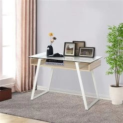 Bureau d'ordinateur moderne/contemporain HomCom brun et blanc de 43,25 po 8 Bureau d'ordinateur moderne/contemporain HomCom brun et blanc de 43,25 po -HOMCOM Soldes 2022 330912529 AlternateImage3 l