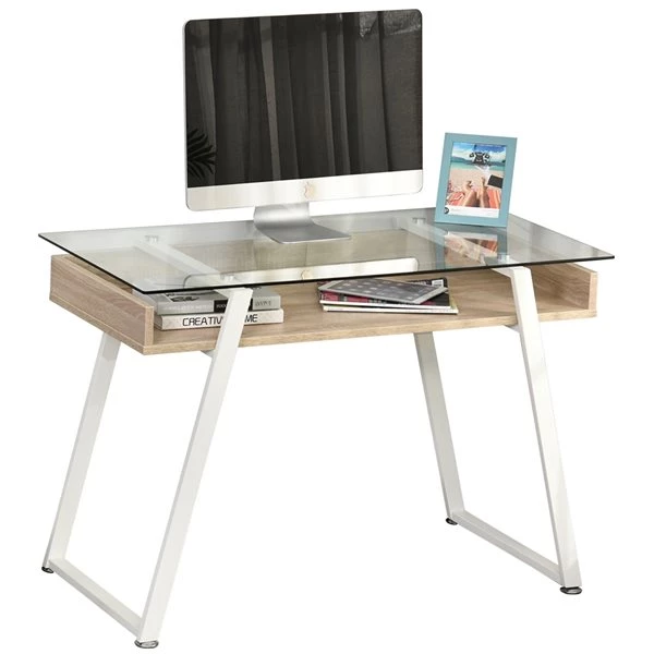 Bureau d'ordinateur moderne/contemporain HomCom brun et blanc de 43,25 po 1 Bureau d'ordinateur moderne/contemporain HomCom brun et blanc de 43,25 po