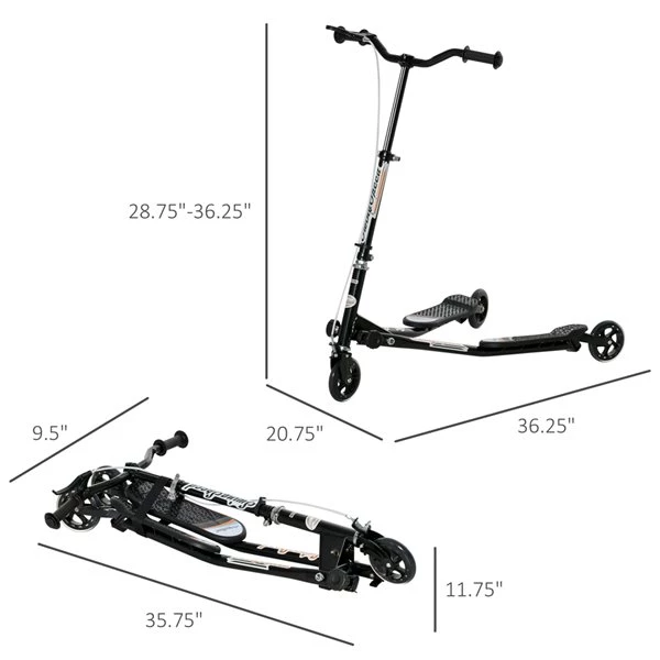 Trottinette ajustable et pliante pour enfants par HOMCOM à 3 roues en acier noir 3 Trottinette ajustable et pliante pour enfants par HOMCOM à 3 roues en acier noir – Image 3