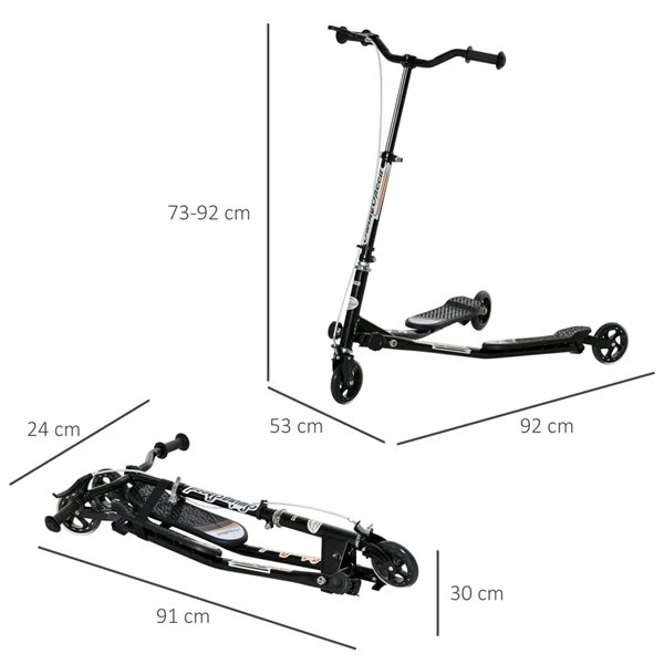 Trottinette ajustable et pliante pour enfants par HOMCOM à 3 roues en acier noir 4 Trottinette ajustable et pliante pour enfants par HOMCOM à 3 roues en acier noir – Image 4