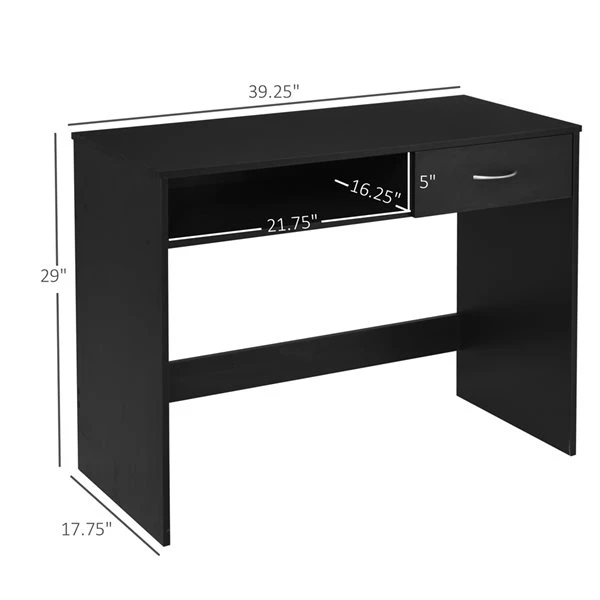 Bureau d'ordinateur moderne/contemporain HomCom noir de 39,25 po 3 Bureau d'ordinateur moderne/contemporain HomCom noir de 39,25 po – Image 3