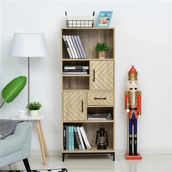 Bibliothèque en composite bois naturel par HomCom avec 4 tablettes 2 Bibliothèque en composite bois naturel par HomCom avec 4 tablettes – Image 2