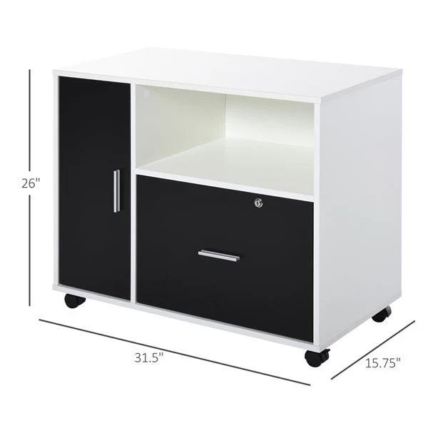 Support pour imprimante et classeur HomCom noir et blanc de 26 po 3 Support pour imprimante et classeur HomCom noir et blanc de 26 po – Image 3