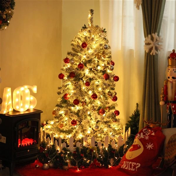 Sapin de Noël artificiel de Homcom de 6 pi floqué sur pieds régulier avec 250 lumières multicolores, vert 2 Sapin de Noël artificiel de Homcom de 6 pi floqué sur pieds régulier avec 250 lumières multicolores, vert – Image 2