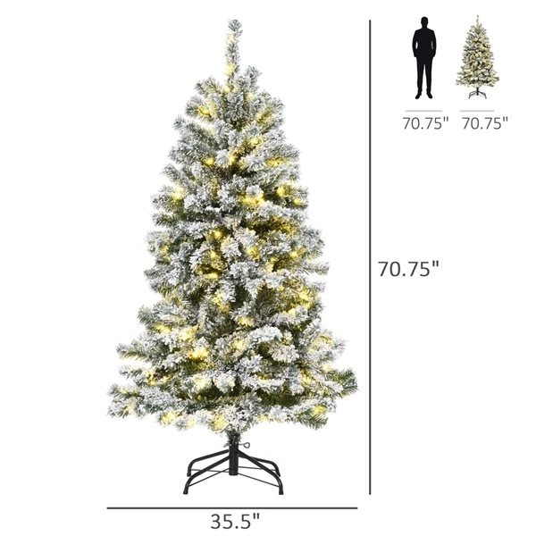 Sapin de Noël artificiel de Homcom de 6 pi floqué sur pieds régulier avec 250 lumières multicolores, vert 3 Sapin de Noël artificiel de Homcom de 6 pi floqué sur pieds régulier avec 250 lumières multicolores, vert – Image 3