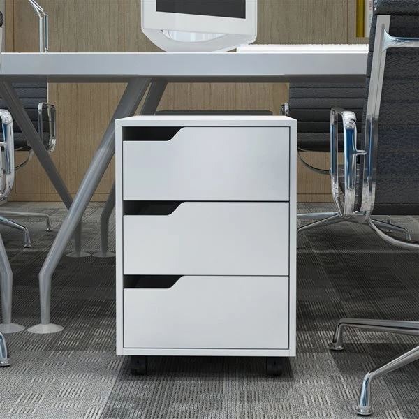 Classeur à 3 tiroirs de HomCom avec roulettes, blanc 2 Classeur à 3 tiroirs de HomCom avec roulettes, blanc – Image 2