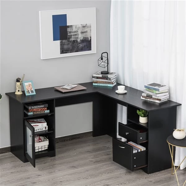 Bureau en forme de L noir HomCom moderne et contemporain de 59,5 po 2 Bureau en forme de L noir HomCom moderne et contemporain de 59,5 po – Image 2
