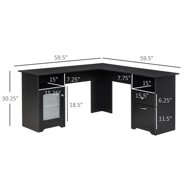 Bureau en forme de L noir HomCom moderne et contemporain de 59,5 po 3 Bureau en forme de L noir HomCom moderne et contemporain de 59,5 po – Image 3