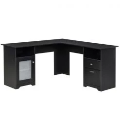 Bureau en forme de L noir HomCom moderne et contemporain de 59,5 po