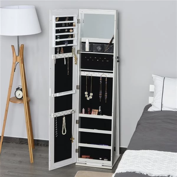 Armoire à bijoux sur pied par HomCom avec lumières DEL, blanc 5 Armoire à bijoux sur pied par HomCom avec lumières DEL, blanc – Image 5