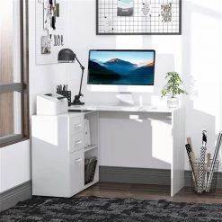 Bureau en forme de L HomCom moderne et contemporain blanc de 46 po -HOMCOM Soldes 2022 330928639 AlternateImage3 l