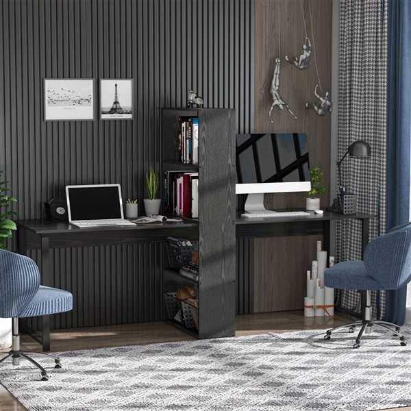 Bureau d'ordinateur noir HomCom moderne et contemporain de 88,25 po 4 Bureau d'ordinateur noir HomCom moderne et contemporain de 88,25 po – Image 4