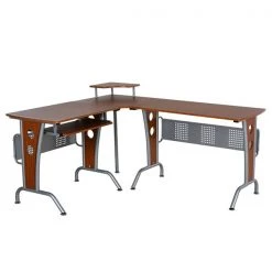 Bureau d'ordinateur en forme de L brun HomCom moderne et contemporain de 65 po