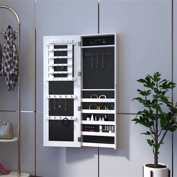 Armoire à bijoux à installation murale par HomCom avec miroir, blanc 5 Armoire à bijoux à installation murale par HomCom avec miroir, blanc – Image 5