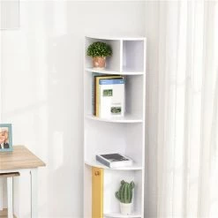 Bibliothèque de coin en composite blanc par HomCom avec 5 tablettes -HOMCOM Soldes 2022 330928701 AlternateImage4 l