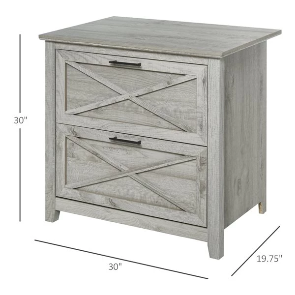 Classeur latéral à 2 tiroirs HomCom avec fini en bois gris 3 Classeur latéral à 2 tiroirs HomCom avec fini en bois gris – Image 3