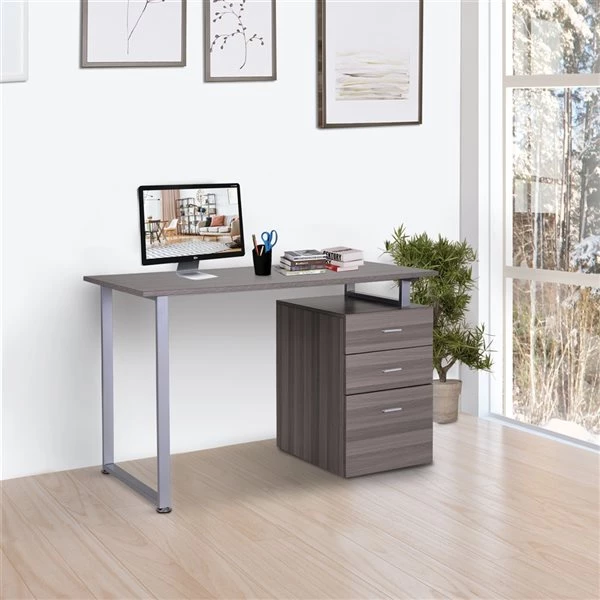 Bureau d'ordinateur gris HomCom moderne et contemporain de 58,25 po 2 Bureau d'ordinateur gris HomCom moderne et contemporain de 58,25 po – Image 2