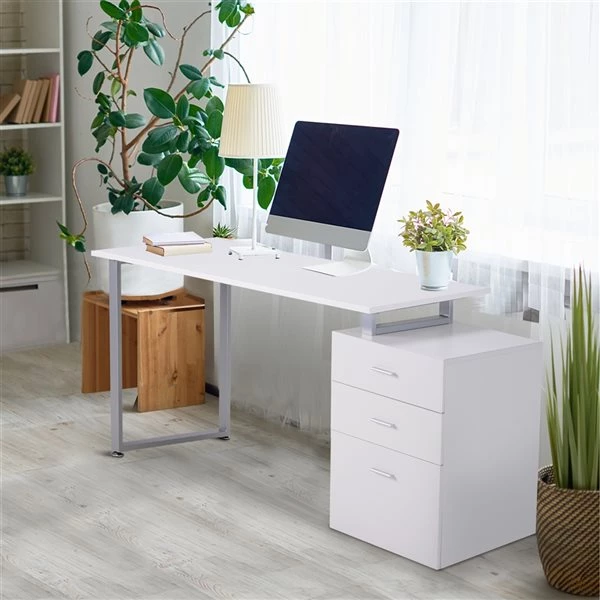 Bureau d'ordinateur blanc HomCom moderne et contemporain de 58,25 po 2 Bureau d'ordinateur blanc HomCom moderne et contemporain de 58,25 po – Image 2