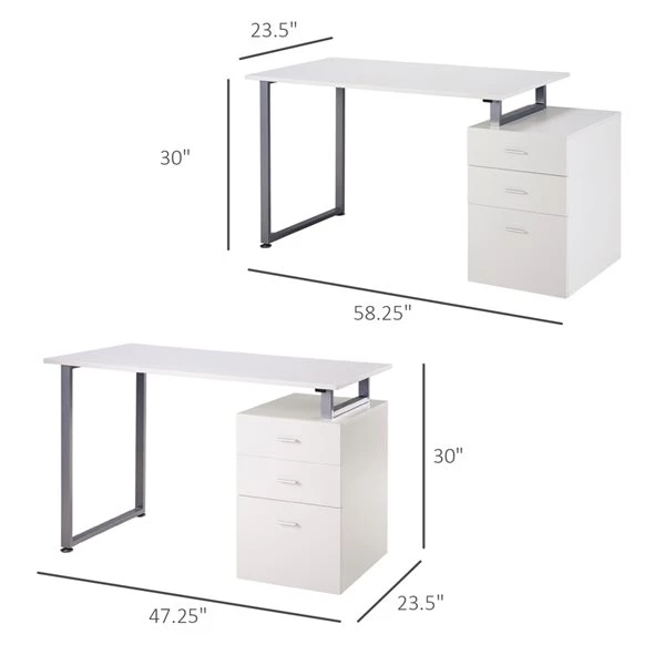 Bureau d'ordinateur blanc HomCom moderne et contemporain de 58,25 po 3 Bureau d'ordinateur blanc HomCom moderne et contemporain de 58,25 po – Image 3