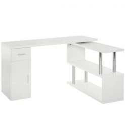 Bureau en forme de L blanc HomCom moderne et contemporain de 55 po