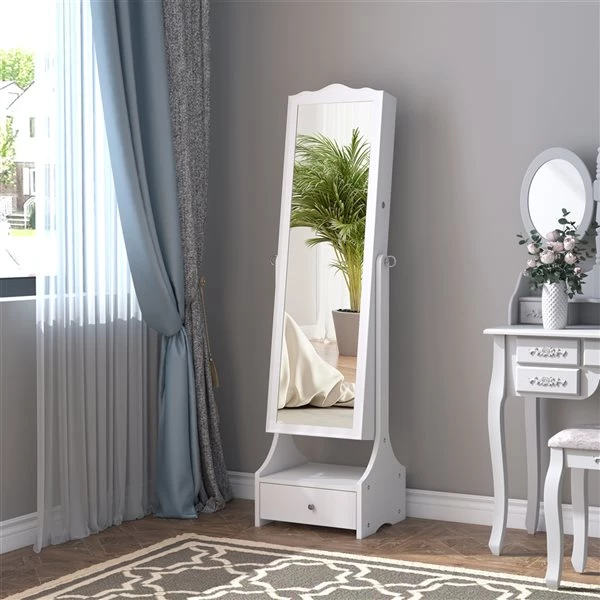 Armoire à bijoux sur pied par HomCom avec 3 tiroirs, blanc 4 Armoire à bijoux sur pied par HomCom avec 3 tiroirs, blanc – Image 4