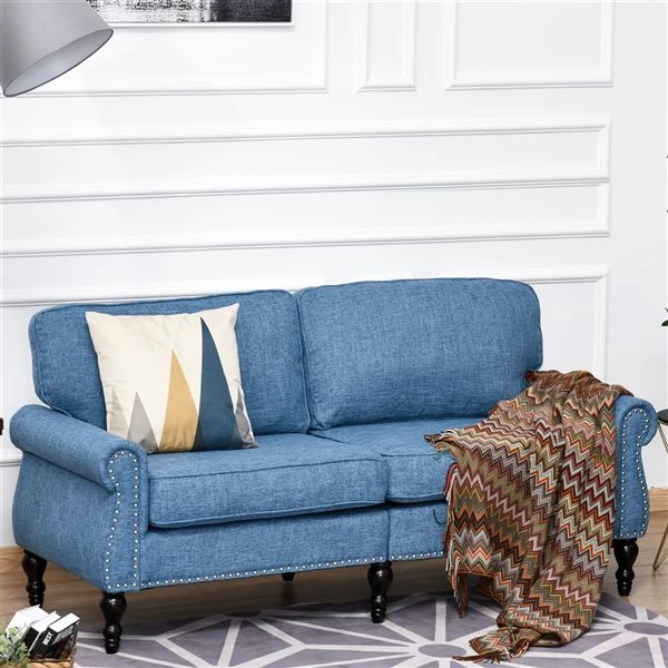 Causeuse moderne HomCom en polyester bleu 2 Causeuse moderne HomCom en polyester bleu – Image 2
