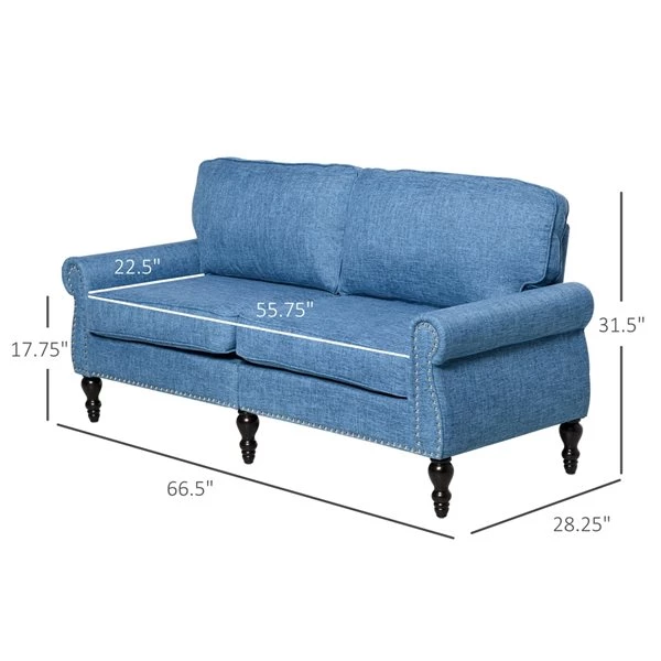 Causeuse moderne HomCom en polyester bleu 3 Causeuse moderne HomCom en polyester bleu – Image 3