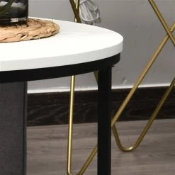 HOMCOM Table Basse Ronde en Bois Canapé un Design Moderne Blanc/Noir -HOMCOM Soldes 2022 330928802 AlternateImage3 l