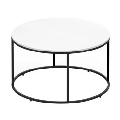 HOMCOM Table Basse Ronde en Bois Canapé un Design Moderne Blanc/Noir