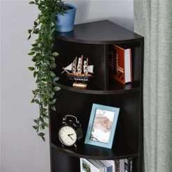 Bibliothèque de coin en composite noir par HomCom avec 5 tablettes -HOMCOM Soldes 2022 330928811 AlternateImage4 l