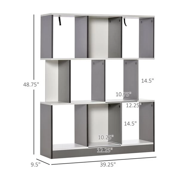 Bibliothèque en composite gris et blanc par HomCom avec 3 tablettes 3 Bibliothèque en composite gris et blanc par HomCom avec 3 tablettes – Image 3