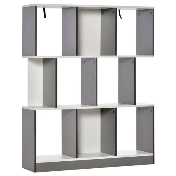 Bibliothèque en composite gris et blanc par HomCom avec 3 tablettes 1 Bibliothèque en composite gris et blanc par HomCom avec 3 tablettes
