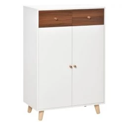 Armoire à chaussures moderne noyer et blanc Homcom en bois avec 2 tiroirs