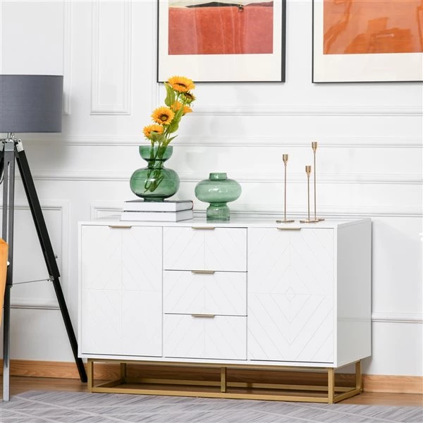 Buffet HomCom en composite blanc et or 2 Buffet HomCom en composite blanc et or – Image 2