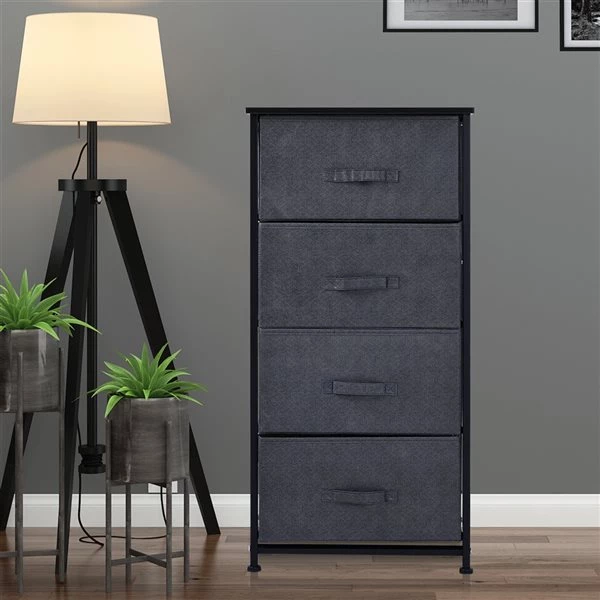 Commode de rangement à 4 compartiments par HomCom en acier noir 2 Commode de rangement à 4 compartiments par HomCom en acier noir – Image 2