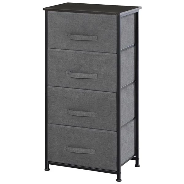 Commode de rangement à 4 compartiments par HomCom en acier noir 1 Commode de rangement à 4 compartiments par HomCom en acier noir