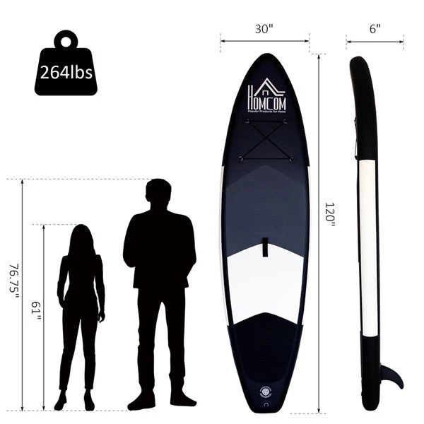 Planche à pagaie gonflable noire Homcom de 120 po x 30 po en PVC avec accessoires 3 Planche à pagaie gonflable noire Homcom de 120 po x 30 po en PVC avec accessoires – Image 3