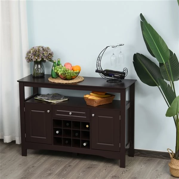 Buffet HomCom en composite espresso avec porte-bouteilles de vin 2 Buffet HomCom en composite espresso avec porte-bouteilles de vin – Image 2