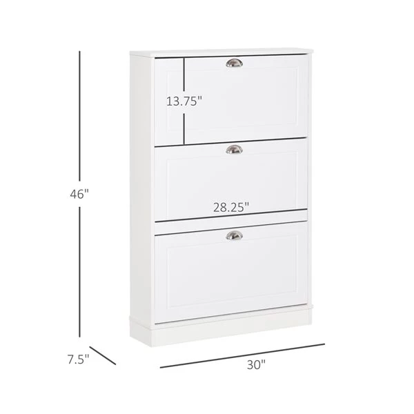 Armoire à chaussures moderne blanche Homcom de 46 po x 30 po en bois avec 3 tiroirs 3 Armoire à chaussures moderne blanche Homcom de 46 po x 30 po en bois avec 3 tiroirs – Image 3