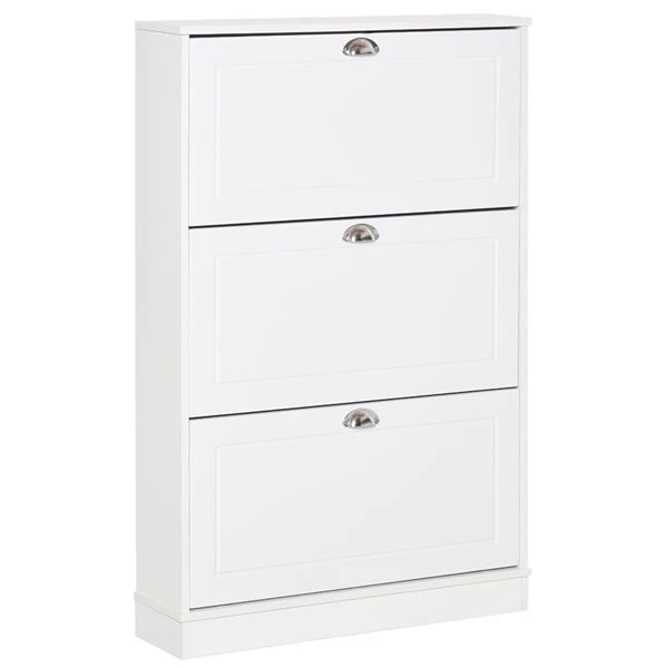 Armoire à chaussures moderne blanche Homcom de 46 po x 30 po en bois avec 3 tiroirs 1 Armoire à chaussures moderne blanche Homcom de 46 po x 30 po en bois avec 3 tiroirs