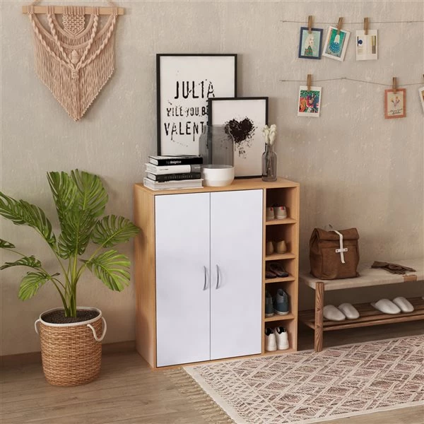 Armoire à chaussures contemporaine blanche Homcom en bois avec compartiments 2 Armoire à chaussures contemporaine blanche Homcom en bois avec compartiments – Image 2