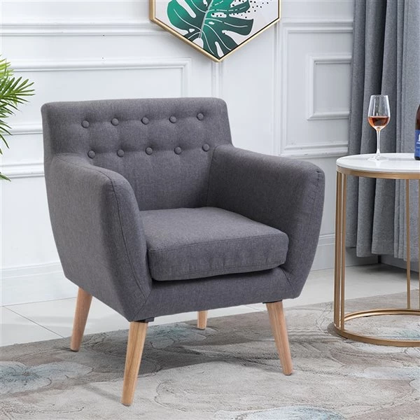 Fauteuil d'appoint moderne par HomCom en lin gris 2 Fauteuil d'appoint moderne par HomCom en lin gris – Image 2