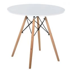 Table basse ronde blanche Homcom de style nordique avec pattes en bois de hêtre