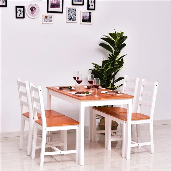 Ensemble de salle à manger blanc et beige miel par HomCom avec table rectangulaire 2 Ensemble de salle à manger blanc et beige miel par HomCom avec table rectangulaire – Image 2