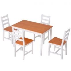 Ensemble de salle à manger blanc et beige miel par HomCom avec table rectangulaire