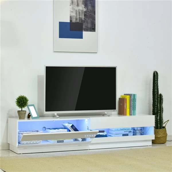 Meuble télé HomCom, blanc 3 Meuble télé HomCom, blanc – Image 3