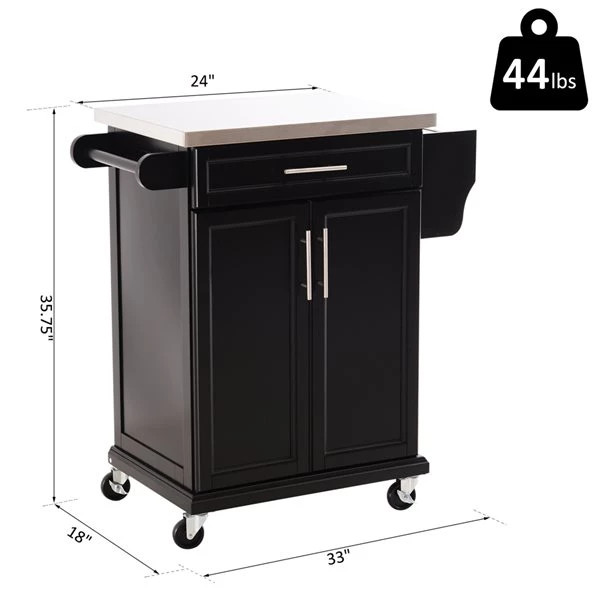 Chariot de cuisine HomCom avec base en bois noir et dessus en acier inoxydable de 17,99 po x 32,87 po x 35,63 po 3 Chariot de cuisine HomCom avec base en bois noir et dessus en acier inoxydable de 17,99 po x 32,87 po x 35,63 po – Image 3